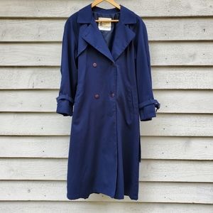 London Fog Womens Trench Coat Jacket Navy Blue Vintage Size 8P